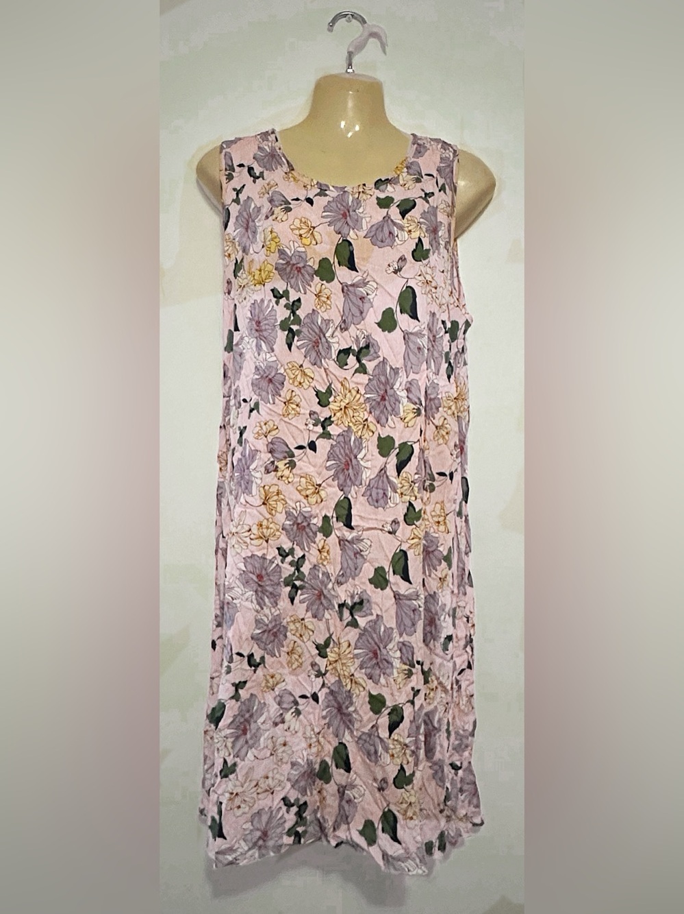 Pink Floral Maxi Dress with Purple & Yellow Blooms